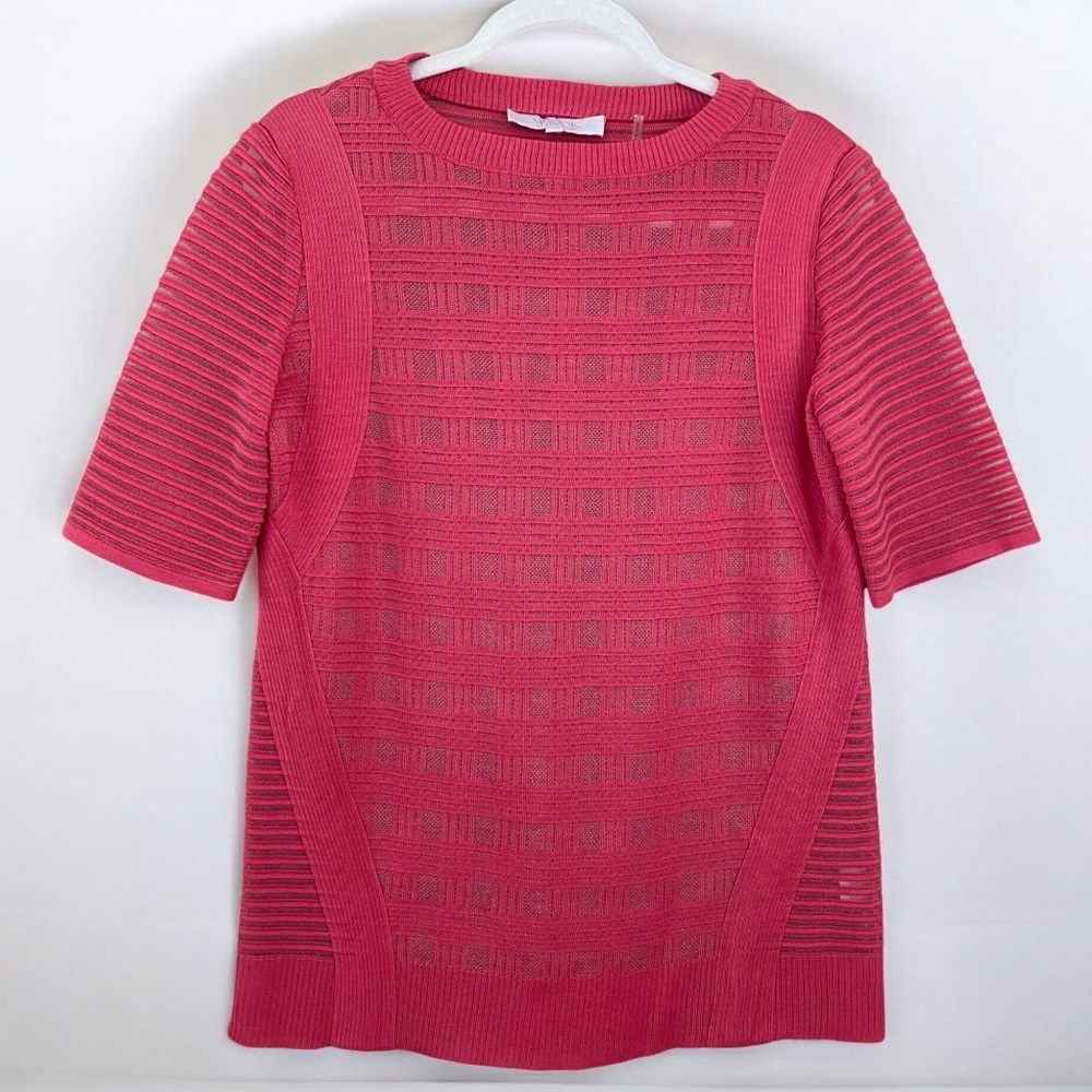 Misook Collection NWT Azalea Pink Semi Sheer Windowpane Plaid‎ Blouse XS